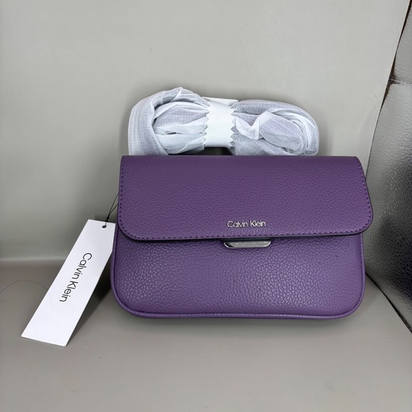 Calvin Klein Handbags - Calvin Klein Arya Purple Pebbled Crossbody Bag H5JEYZK4 New